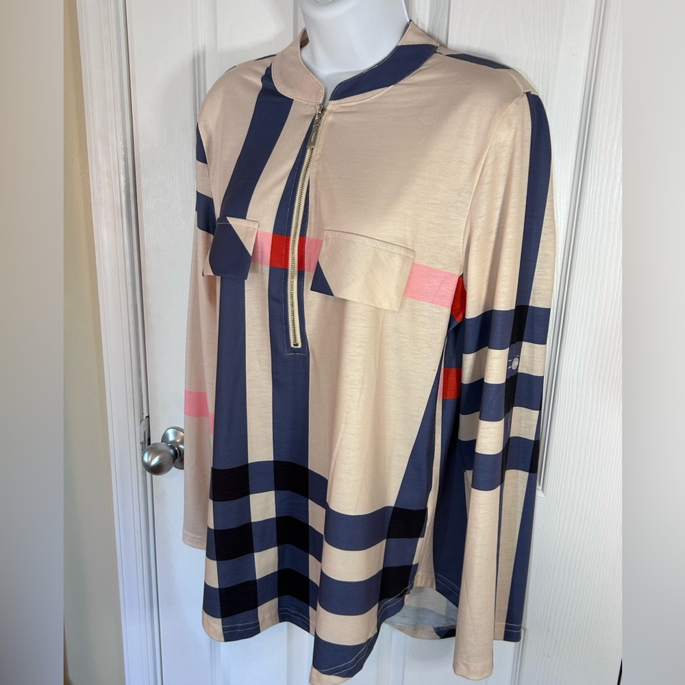 Stylish Beige and Navy Striped Tunic Top by Moyabo.